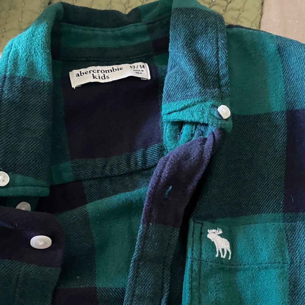 Abercrombie Kids green and Navy plaid flannel shirt